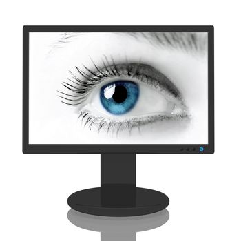 Computer screen with image of a blue eye.