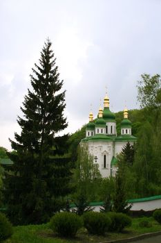 Vydubetskiy monastery in Kiev town, Ukraine, church, architecture monument.