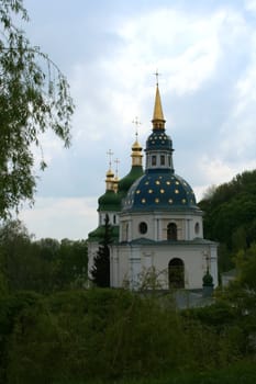 Vydubetskiy monastery in Kiev town, Ukraine, church, architecture monument.