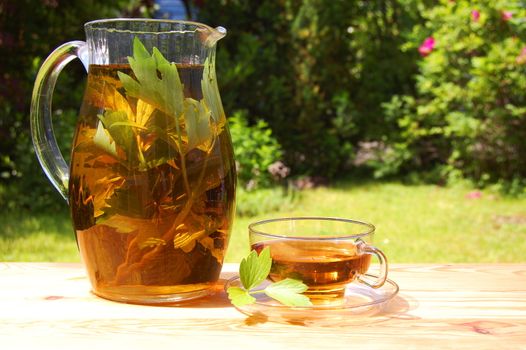 cup of tea in the garden at summer