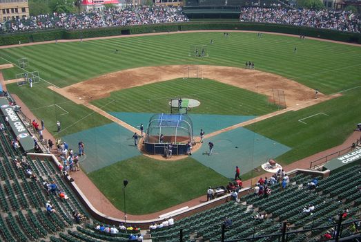 Batting practice before a Cubs - Atlanta Braves contest, during a prior season.