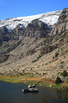 Snow capped mountains along Wind River Scenic Byway