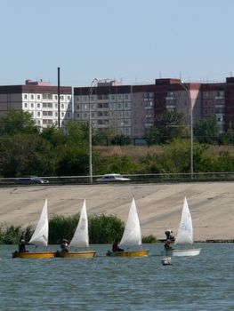 Sailing regatta on lake