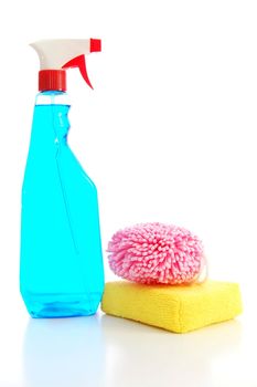 housekeeping with soap spray bottle for hygiene