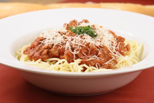 Exquisite pasta  with meat sauce and fresh aromatic pasta