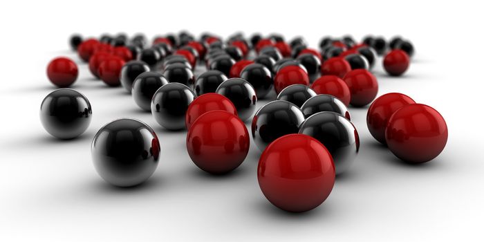 A set of black and red balls as concept for teamwork, isolated on white background