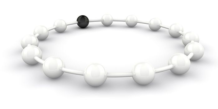 One ring of white with one black ball, conceptual for teamwork, totherness