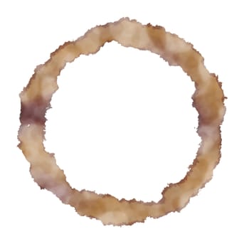 A coffee ring stain isolated over white.