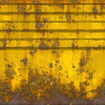 Seamless illustration of a worn and rusty metal panel painted yellow.