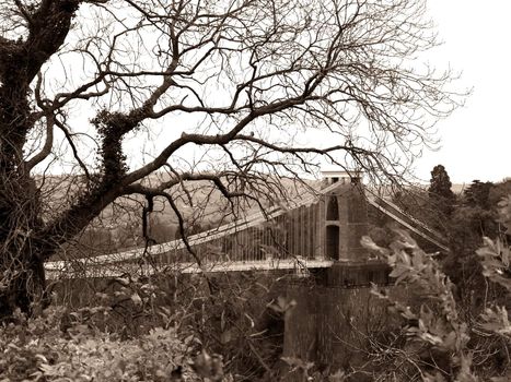 suspension clifton bridge in bristol,uk in sepia