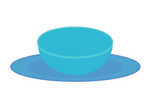 Illustration of a blue bowl resting on a matched blue plate.