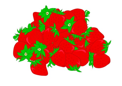 Illustration of a large group of red ripe strawberries with green tops.