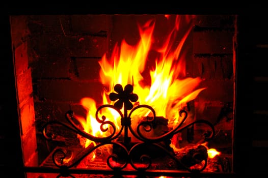 the blaze in the fireplace