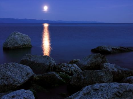 Moonrise on lake Baikal