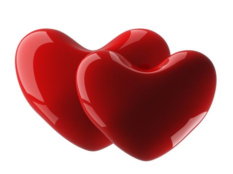 Two isolated heart on a white background. 3D image.