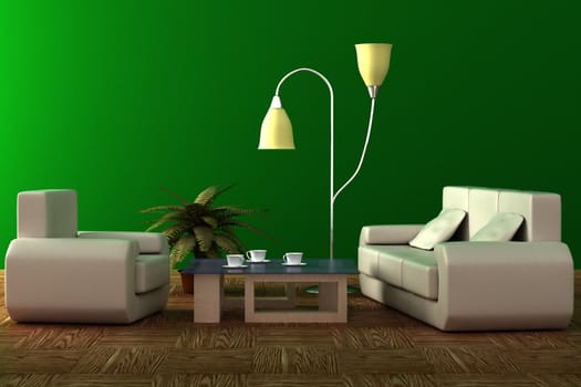 Interior of a living room. 3D image.