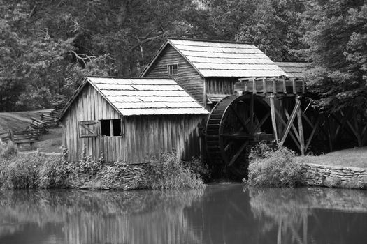 Historic grist mill found along scenic Blue Ridge Parkway in Virginia.