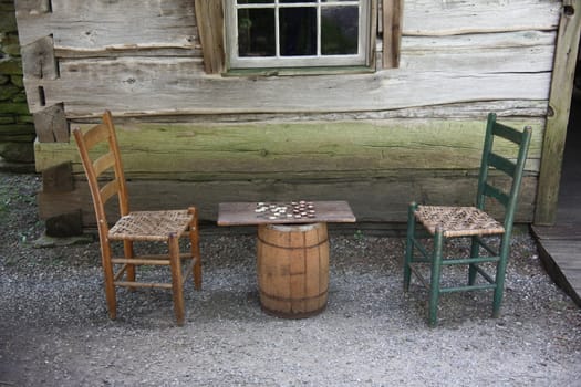 Vintage table and chairs near Mabry Mill in Blue Ridge Mountains