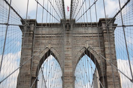 Historic 19th century Brooklyn Bridge Arches and steel cables