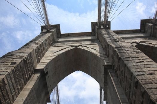 Historic 19th century Brooklyn Bridge Arches and steel cables
