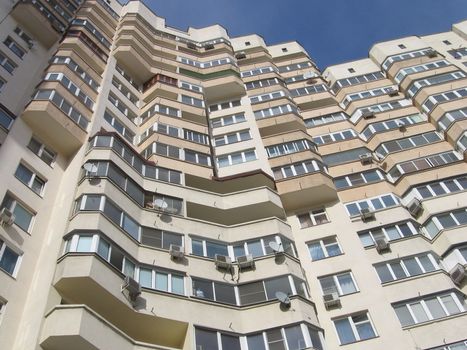 A big Moscow apartment house with balconies