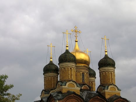 Beautiful orthodox church with gold dome in Moscow