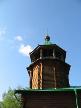 Very beautiful Russian church on a background of blue sky with clouds
