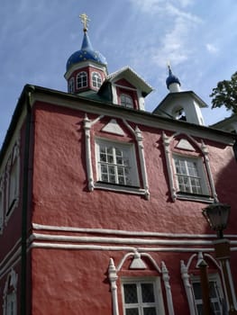 Church in Pechorsky priory. Russia, Pskov region.