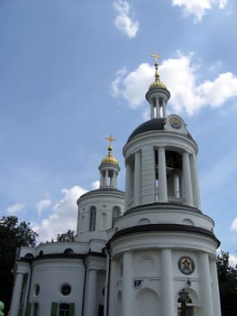 White beautiful church in Moscow near the center of the city