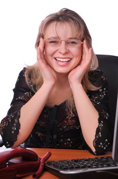 Beautiful caucasian businesswomen working in call center