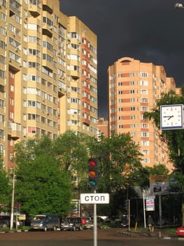 Very dark cloud is under Moscow before a thunder-storm