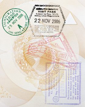 Multiple Asian Custom Stamps In An Australian Passport Page, Background