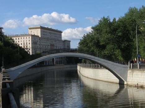 Beautiful foot round bridge over Moscow river