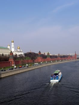 Bank of Moscow river in view from Kremlin’s Red Wall