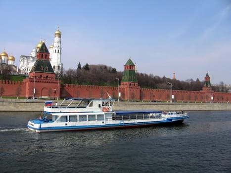 White steamboat at Moscow river on a background of blue sky