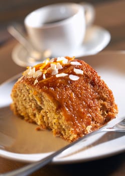 Ukrainian homemade honey cake served with coffee