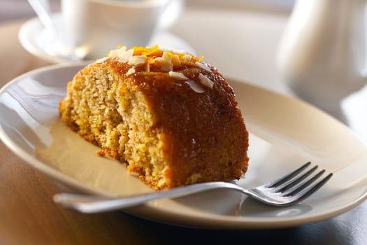 Ukrainian homemade honey cake served with coffee