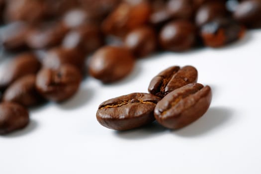 Coffee Beans. Selective focus. On white background. 