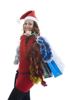 Beautiful woman with gift on white background