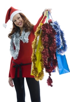 Beautiful woman with gift on white background