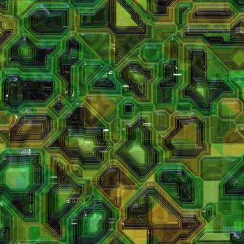 Seamless computer circuity pattern in a green tone.