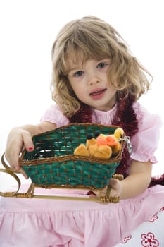 Beautiful little girl with christmas decoration on isolated background