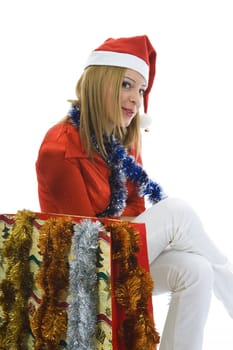Beautiful woman with christmas decoration on isolated background