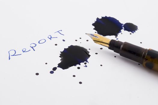 Pen and inks blots with background white paper with sign Report