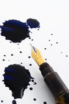 Pen and inks blots with background white paper