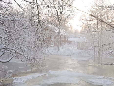 Winter landscape by the river