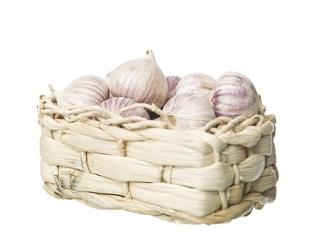 Basket of Garlic isolated on white background
