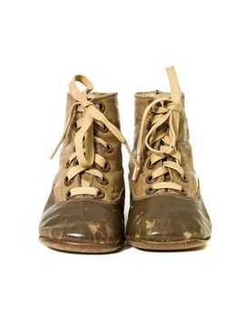 Small vintage shoes on white background