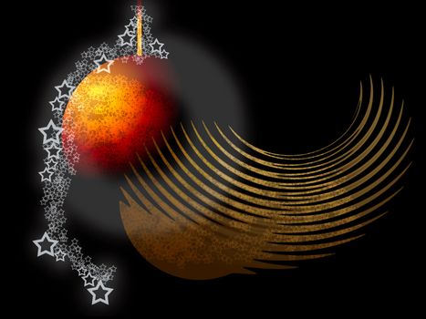 Abstract Theme with Hot Ball, Lacy Stars over Black Background