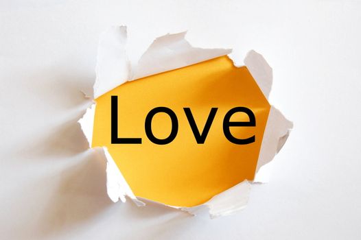 love on yellow background in a hole